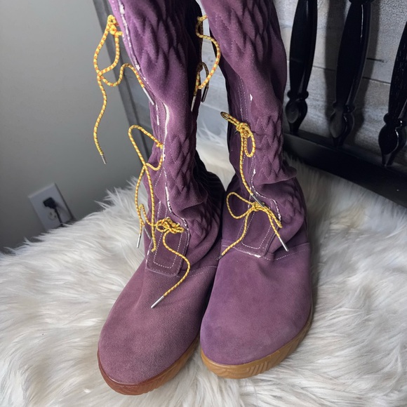 Sorel Boots Womens 9 Burgundy Purple Firenzy Tall Scrunch Slouch Lace Up Boho - Picture 4 of 8